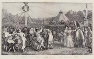 Een oude Engelse gewoonte, dansen rond de meiboom op het dorpsplein